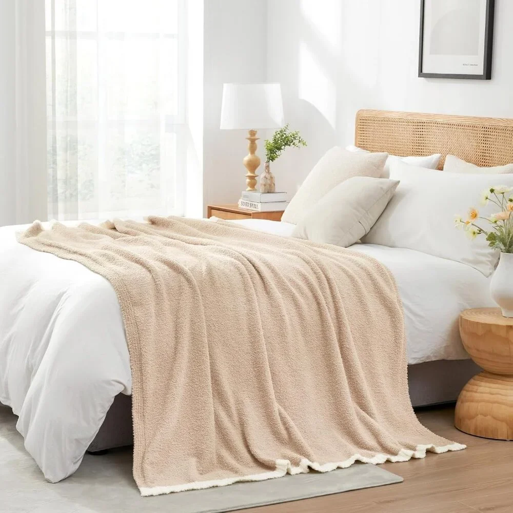Beige Throw Blanket for Couch Bed Sofa 60x80 inches